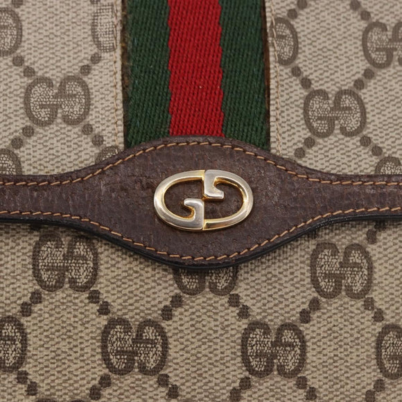 GUCCI GG Supreme Web Sherry Line Pouch PVC Beige Gold Auth BA13871