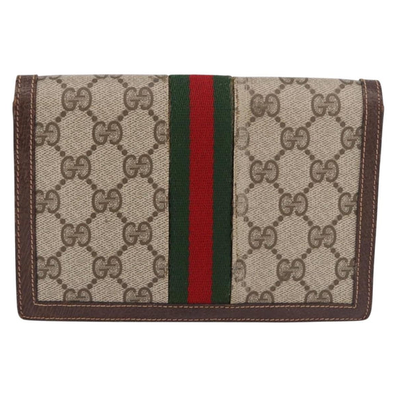 GUCCI GG Supreme Web Sherry Line Pouch PVC Beige Gold Auth BA13871