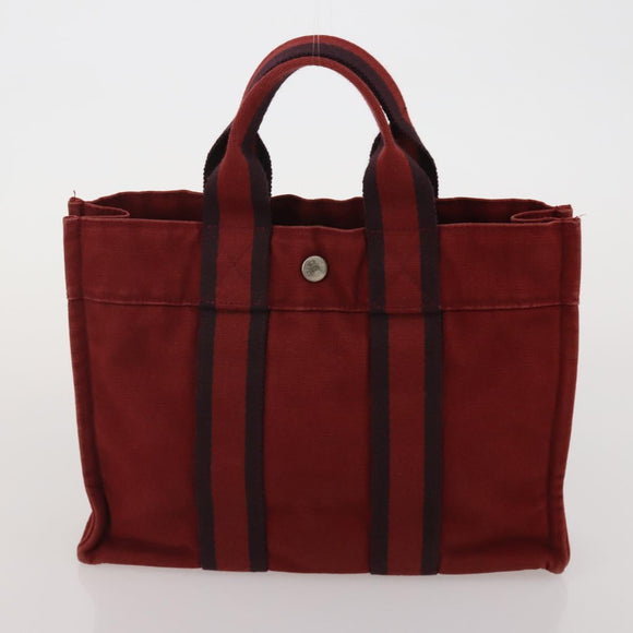 HERMES Fourre Tout Hand Bag Cotton 2 Set Red Auth BA13880