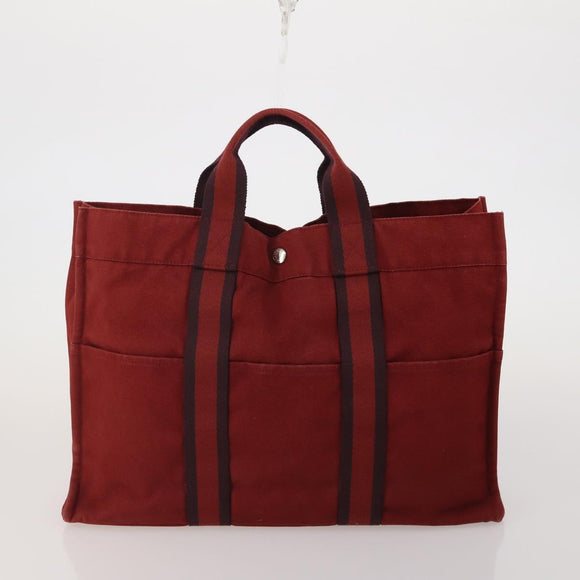 HERMES Fourre Tout Hand Bag Cotton 2 Set Red Auth BA13880