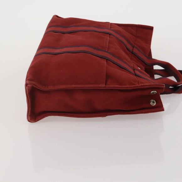 HERMES Fourre Tout Hand Bag Cotton 2 Set Red Auth BA13880