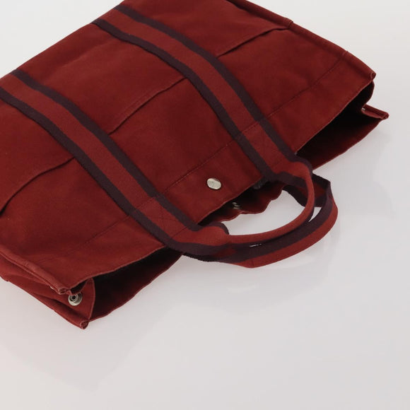 HERMES Fourre Tout Hand Bag Cotton 2 Set Red Auth BA13880