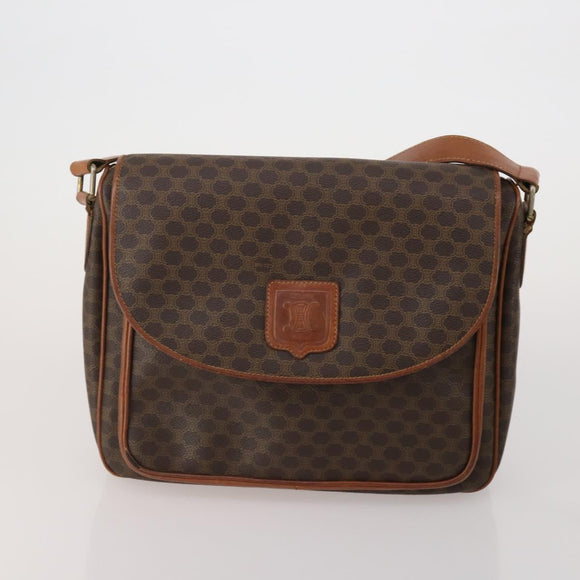 CELINE Macadam Canvas Shoulder Bag PVC Leather 5 Set Brown Auth BA13881