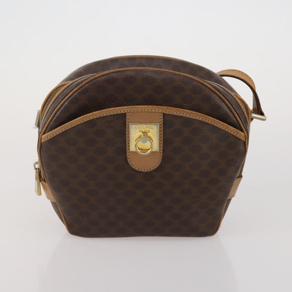 CELINE Macadam Canvas Shoulder Bag PVC Leather 5 Set Brown Auth BA13881