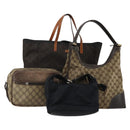 GUCCI GG Supreme Shoulder Bag PVC Nylon 4 Set Black Beige Auth BA13882-1