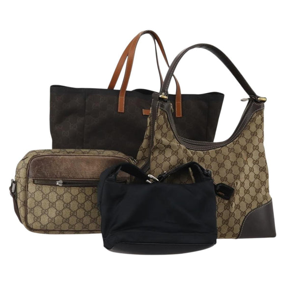 GUCCI GG Supreme Shoulder Bag PVC Nylon 4 Set Black Beige Auth BA13882