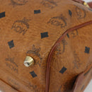 MCM Vicetos Hand Bag PVC Leather Brown Gold Auth BA13884-9