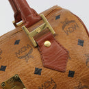 MCM Vicetos Hand Bag PVC Leather Brown Gold Auth BA13884-10