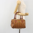 MCM Vicetos Hand Bag PVC Leather Brown Gold Auth BA13884-22
