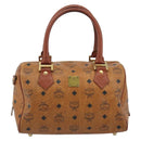 MCM Vicetos Hand Bag PVC Leather Brown Gold Auth BA13884-13