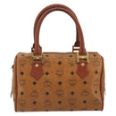 MCM Vicetos Hand Bag PVC Leather Brown Gold Auth BA13884-2