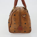 MCM Vicetos Hand Bag PVC Leather Brown Gold Auth BA13884-3