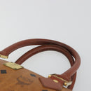 MCM Vicetos Hand Bag PVC Leather Brown Gold Auth BA13884-8