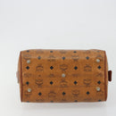 MCM Vicetos Hand Bag PVC Leather Brown Gold Auth BA13884-5