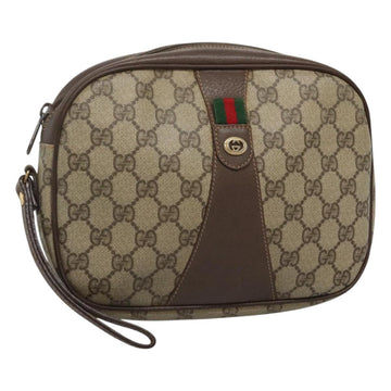 GUCCI GG Supreme Web Sherry Line Bag PVC Beige Gold 156 01 034 Auth BA1389