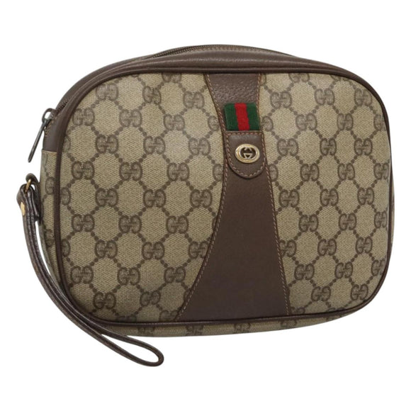 GUCCI GG Supreme Web Sherry Line Bag PVC Beige Gold 156 01 034 Auth BA1389