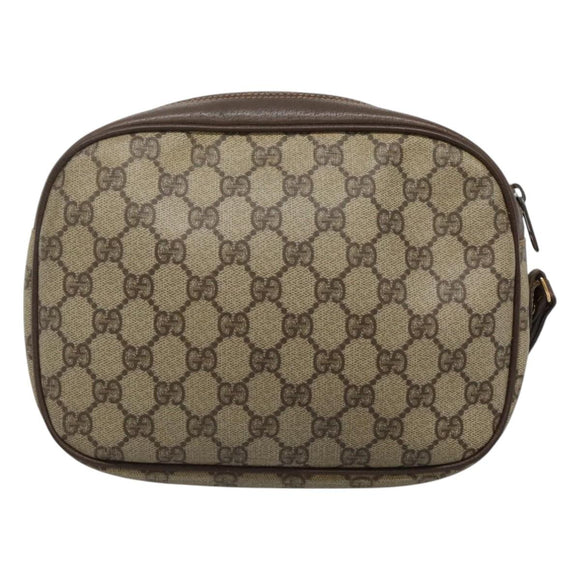 GUCCI GG Supreme Web Sherry Line Bag PVC Beige Gold 156 01 034 Auth BA1389