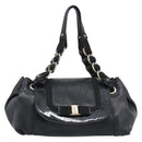 Salvatore Ferragamo Vara Ribbon Chain Hand Bag Leather Black Auth BA13892A-13