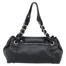 Salvatore Ferragamo Vara Ribbon Chain Hand Bag Leather Black Auth BA13892A-2