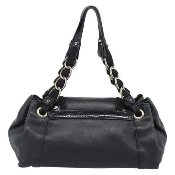 Salvatore Ferragamo Vara Ribbon Chain Hand Bag Leather Black Auth BA13892A