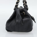 Salvatore Ferragamo Vara Ribbon Chain Hand Bag Leather Black Auth BA13892A-3