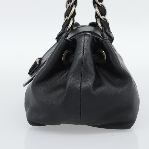 Salvatore Ferragamo Vara Ribbon Chain Hand Bag Leather Black Auth BA13892A