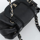 Salvatore Ferragamo Vara Ribbon Chain Hand Bag Leather Black Auth BA13892A-6