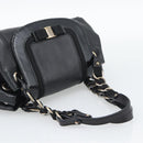Salvatore Ferragamo Vara Ribbon Chain Hand Bag Leather Black Auth BA13892A-7
