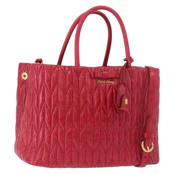 Miu Miu Matelasse Hand Bag Leather 2way Red Gold Auth BA13893V