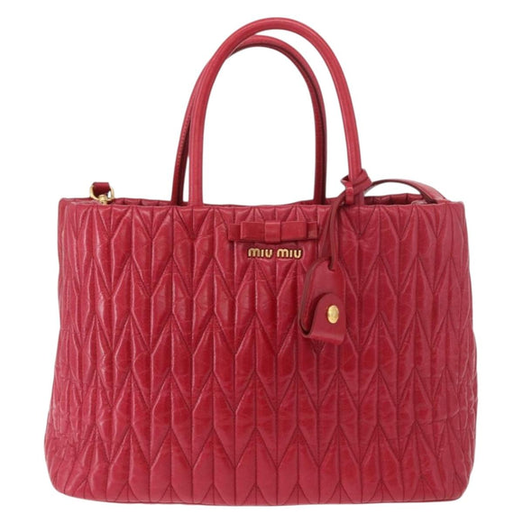 Miu Miu Matelasse Hand Bag Leather 2way Red Gold Auth BA13893V