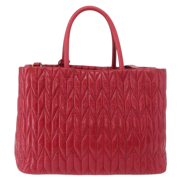 Miu Miu Matelasse Hand Bag Leather 2way Red Gold Auth BA13893V