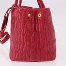 Miu Miu Matelasse Hand Bag Leather 2way Red Gold Auth BA13893V-3