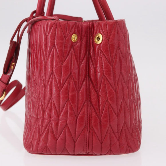 Miu Miu Matelasse Hand Bag Leather 2way Red Gold Auth BA13893V