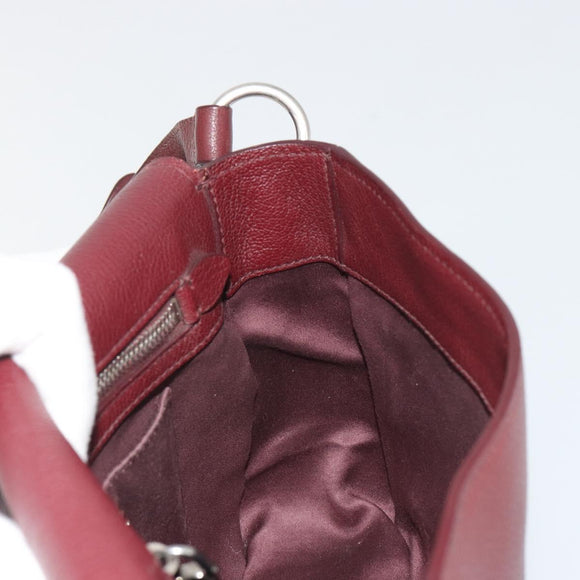 Miu Miu Shoulder Bag Leather Bordeaux Silver Auth BA13896A
