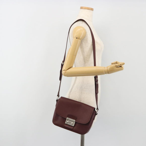 Miu Miu Shoulder Bag Leather Bordeaux Silver Auth BA13896A