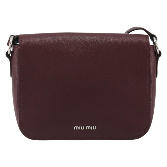 Miu Miu Shoulder Bag Leather Bordeaux Silver Auth BA13896A