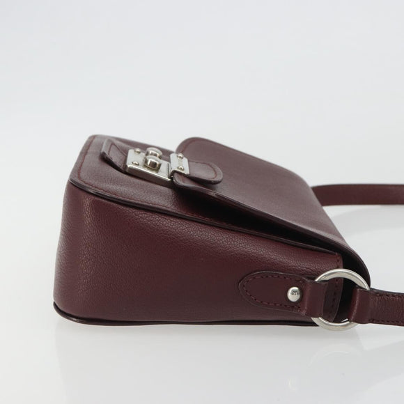 Miu Miu Shoulder Bag Leather Bordeaux Silver Auth BA13896A