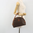 CELINE Macadam Hand Bag PVC Leather Brown Gold Auth BA13898-23