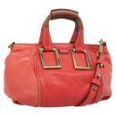 Chloe Etel Hand Bag Leather 2way Red Gold Auth BA13902-1