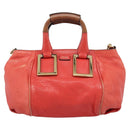 Chloe Etel Hand Bag Leather 2way Red Gold Auth BA13902-2