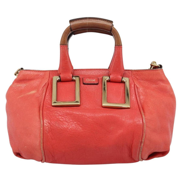 Chloe Etel Hand Bag Leather 2way Red Gold Auth BA13902
