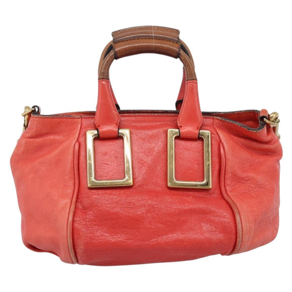 Chloe Etel Hand Bag Leather 2way Red Gold Auth BA13902