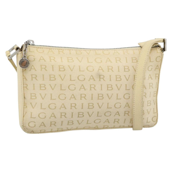 BVLGARI Logo Mania Shoulder Bag Beige Silver Auth BA13903