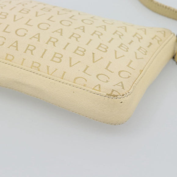 BVLGARI Logo Mania Shoulder Bag Beige Silver Auth BA13903