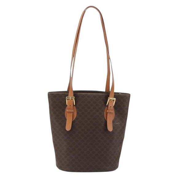 CELINE Macadam Tote Bag PVC Leather Brown Gold Auth BA13920