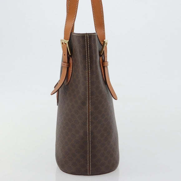 CELINE Macadam Tote Bag PVC Leather Brown Gold Auth BA13920