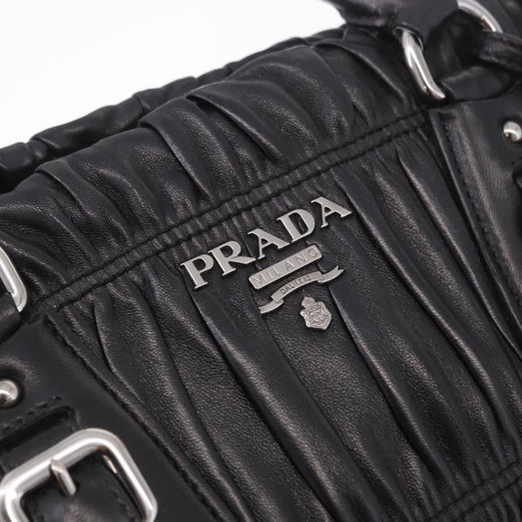 PRADA Hand Bag Leather 2way Black Silver Auth BA13922V