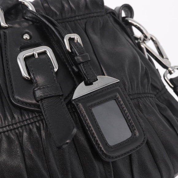 PRADA Hand Bag Leather 2way Black Silver Auth BA13922V
