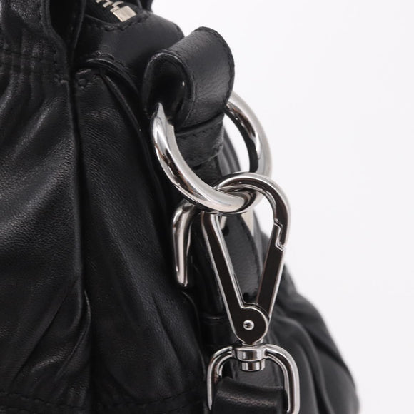 PRADA Hand Bag Leather 2way Black Silver Auth BA13922V