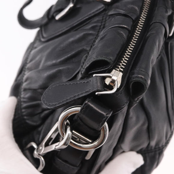 PRADA Hand Bag Leather 2way Black Silver Auth BA13922V